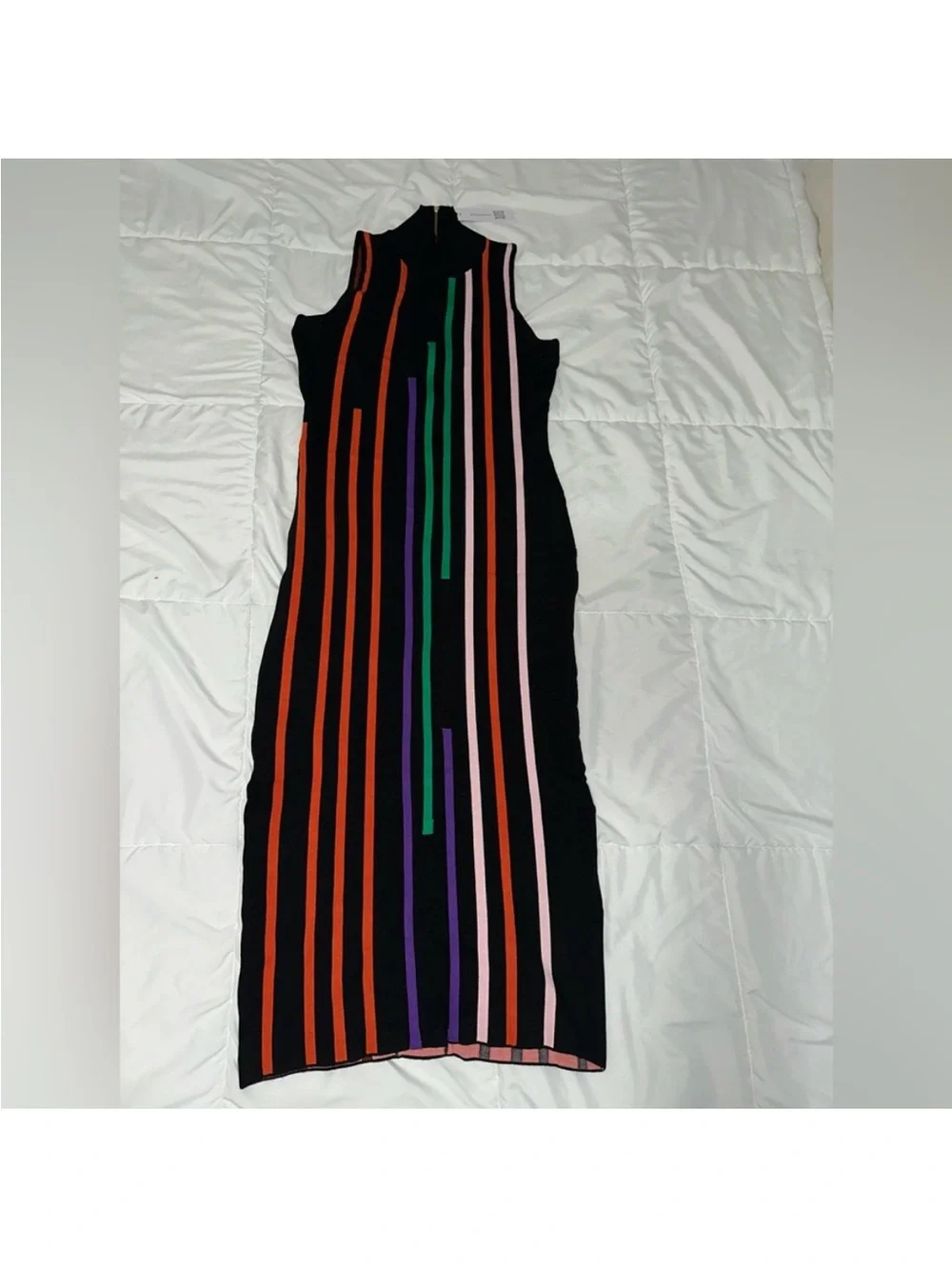 Black Sleeveless Striped Undershirt Dress with Multicolor Stripes